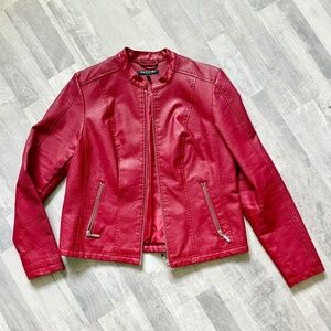 Baccini Women's Red Faux Leather Jacket Coat Size M